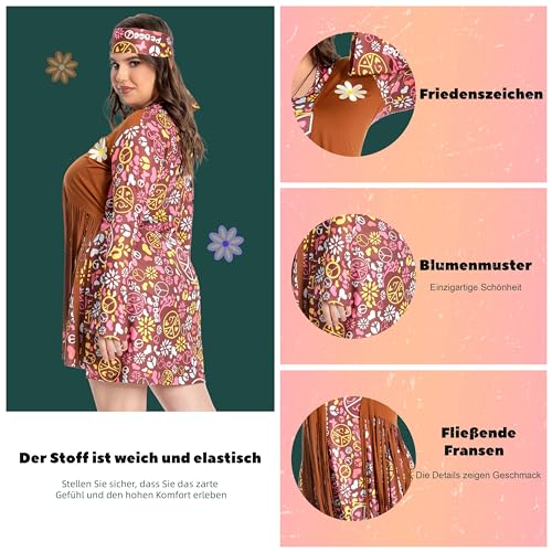 Hippie Kostüm Damen Große Größen 50 52 70er Jahre Bekleidung Übergröße Hippie Kleid Kleidung Schlagermove Outfit Faschingskostüme Frau