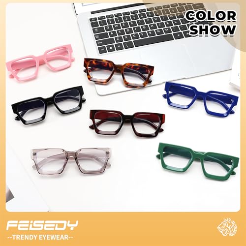 Image of FEISEDY Retro Blue Light Blocking Glasses for Women Men 90s Classic Rectangle Frame Thick Chic Computer Eyeglasses B2383R