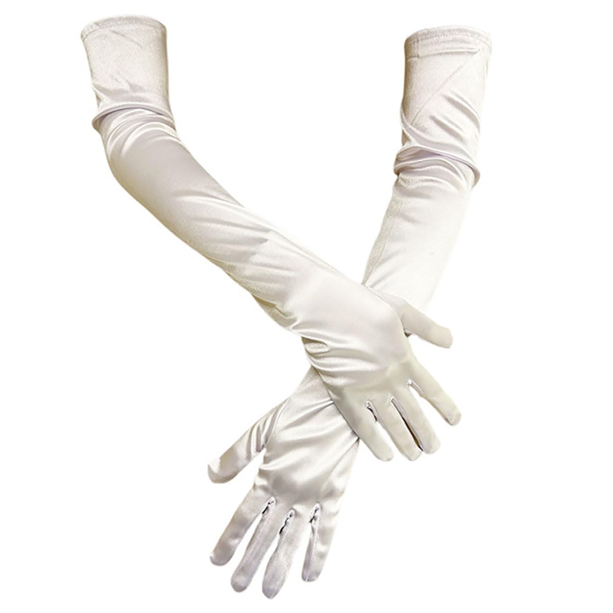 Long Satin Gloves for Women, Elegant Opera Party Gloves, Elbow-Length Finger Gloves for Dance, Costume, and Cosplay