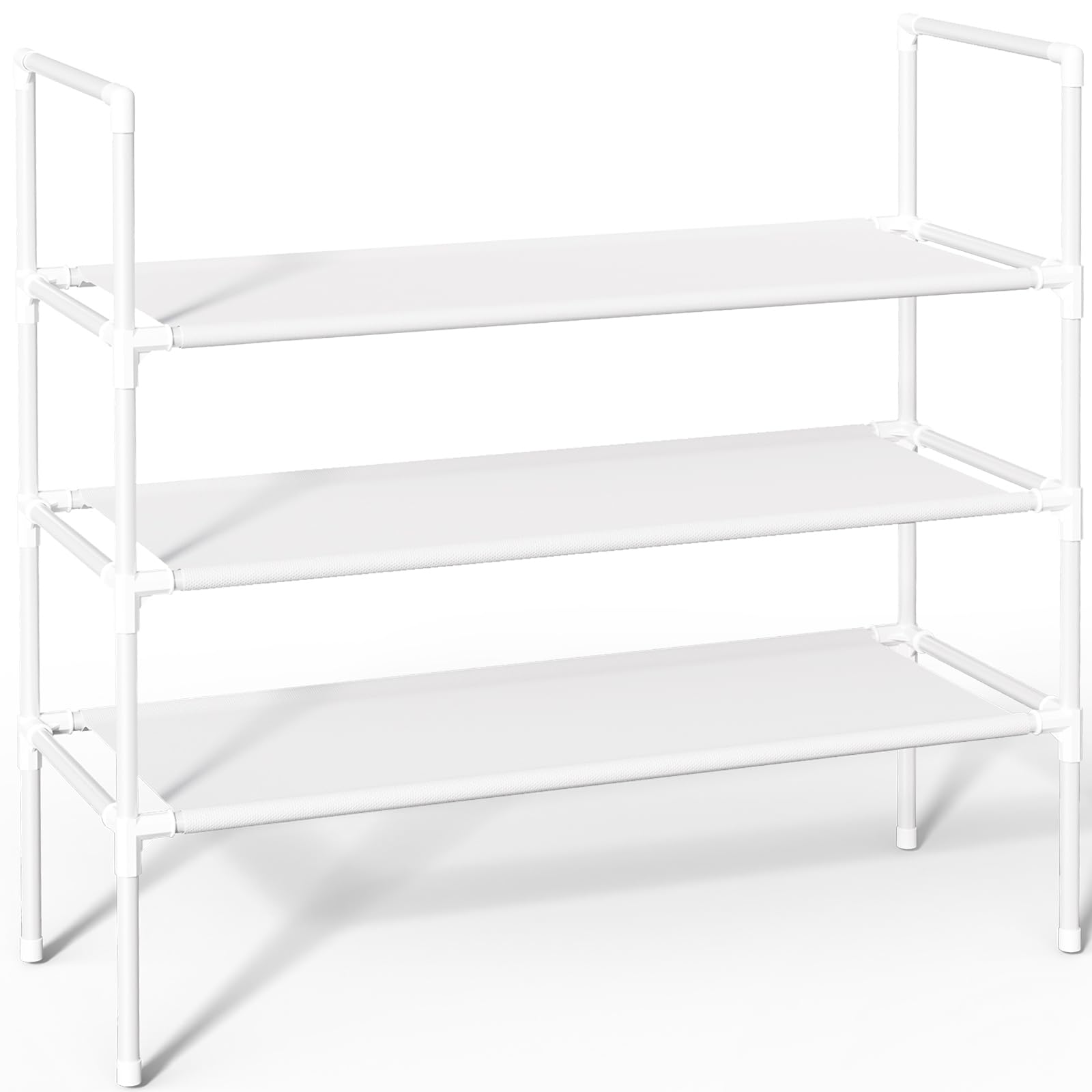 Shoe Rack with Non-Woven Fabric - 3-Tier Shoe Organizer for Closet, Garage, Corridor & Entryway, Sturdy and Stackable, X-Large, White