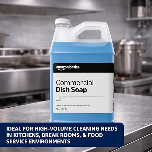 Image of Amazon Basics Commercial Liquid Dish Soap, Long-Lasting Suds, Concentrated Formula, 1 Gallon, Pack of 2