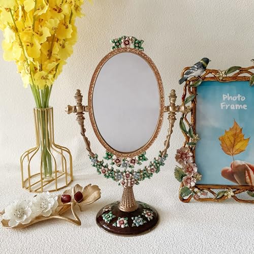 Espejo de maquillaje ovalado vintage para tocador miniatura 3