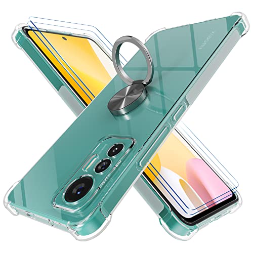 Funda Compatible con Xiaomi 12 Lite 5G, Carcasa Transparente Silicona con Anillo Metal, Anti-Caída de Cuatro Esquinas Clear Cover - Anillo Plateado Cover