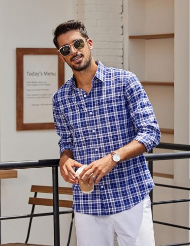 COOFANDY Men's Plaid Button Down Shirt Cotton Long Sleeves Dress Shirt Casual Gingham Shirt3