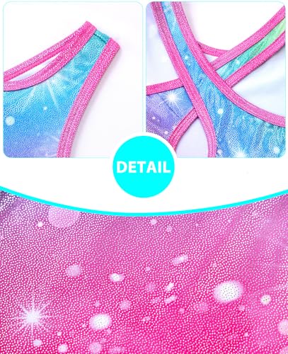 Image of HOZIY Leotards for Girls Gymnastics Kids Children Biketard Snowflake Ribbon Blue Purple Hot Pink Sparkle
