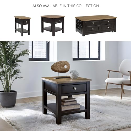 Image of Signature Design by Ashley Drazmine Casual End Table with 1 Lower Shelf, Light Brown & Black