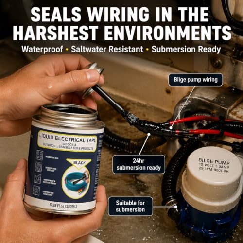Image of 5.29OZ Liquid Electrical Tape, Black Insulating Glue with Brush Cap, Waterproof & Flexible Rubber Coating, Quick-Drying for Wires, Cables, Outdoor Electrical Connectors, Marine, Automotive Use