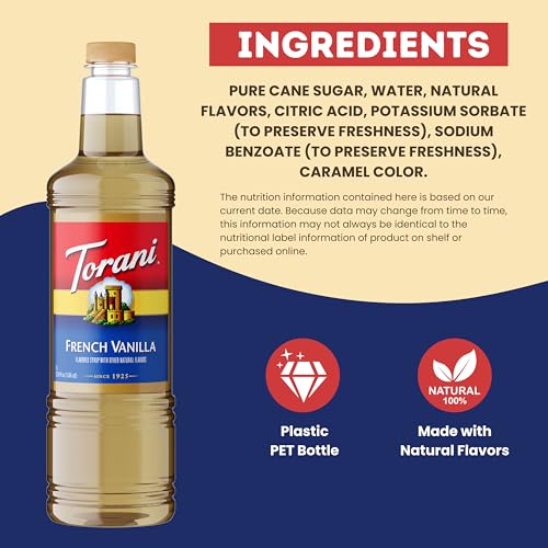 Image of Torani French Vanilla Syrup 1L with Pump Coffee Flavoring for Lattes & Drinks
