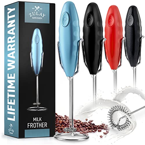 Zulay Double Grip Milk Frother with Stand, Electric Handheld