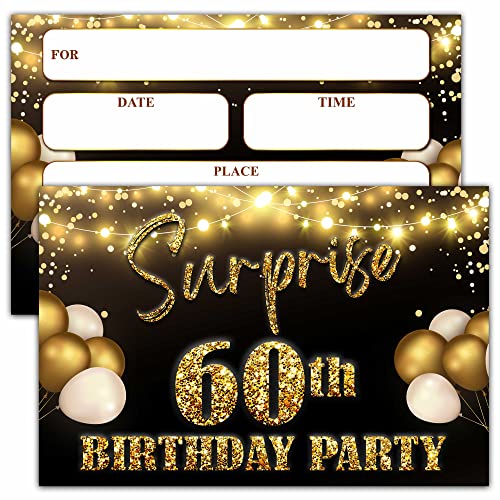 Invitaciones de fiesta de 60 cumpleaños YSTEP de 20 tarjetas de oro negro de 4 x 6 pulgadas B11