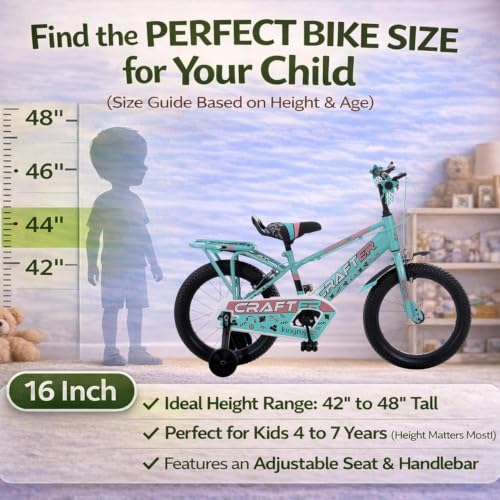 Image of longrun 16 Inch Cycle for Kid | Bicycle for Kids with Training Wheels | Just Plug and Play | Easy 4 Steps Installation, 95% Fitted | Kids Cycle for 4 to 7 Years Boys and Girls (Sea Green)