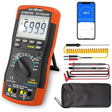 BTMETER Digital Multimeter, Handheld TRMS 6000 Multi Meter Auto Range Voltmeter Ammeter Measure AC DC Volt Amp Ohm Continuity Capacitance Frequency Diode hFE Transistor Temp 770HC-APP Cover