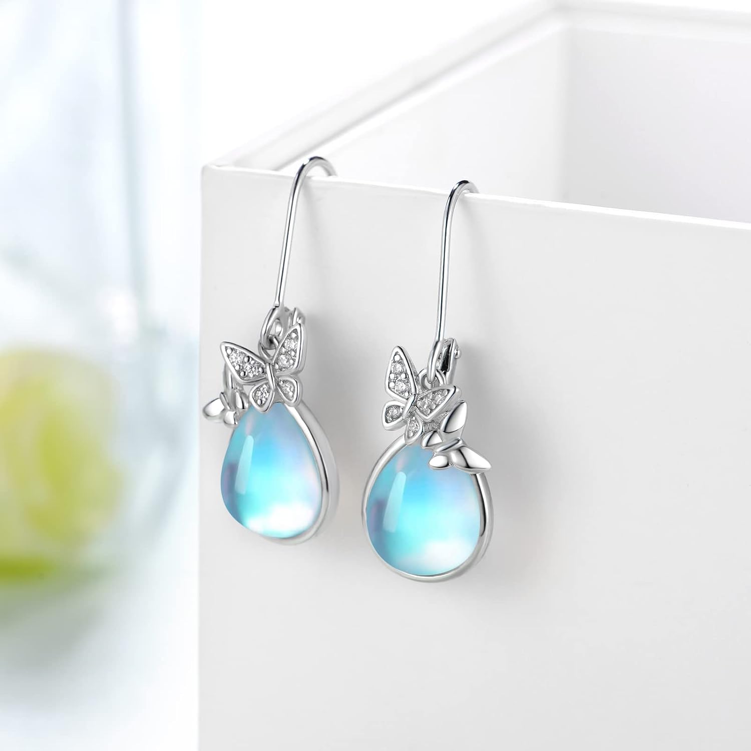 Butterfly Earrings for Women Sterling Silver Butterfly Dangle Earrings Moonstone Butterfly Jewelry Gifts for Women Butterfly Lovers - Image 2