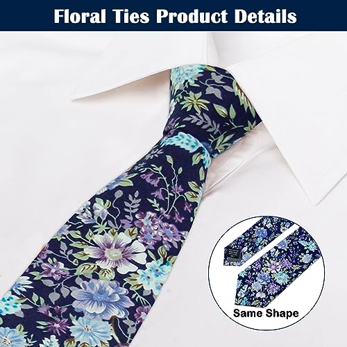 Image of Mantieqingway Men's Cotton Floral Neck Tie 2.56'' Printed Skinny Tie