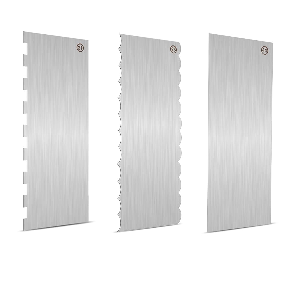 1 raspador de tartas de acero inoxidable de doble cara con patrón de metal para tartas, para tallar bordes, herramientas para hornear pasteles (9 pulgadas) (Cs-21-25-44)