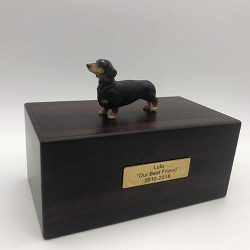 Personalized Rosewood Custom Pet Ashes Urn with Statue Customisable Engraved Nameplate for Dog and Cat Name and Date Pets Box Cremation Funeral Keepsake Urns for Dogs Cats Memorial Ashes (Dachshund) — image 1