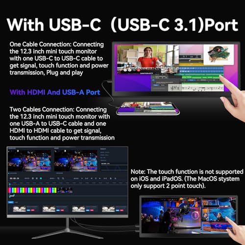 Image of 12.3 Portable Touchscreen Monitor,1920*720 IPS Mini Touch Screen,Travel Display with Foldablestand & Speaker, HDMI USBC CNC External Monitor for Laptop Phone Aida64 GPU CPU RAM Monitoring, VESA
