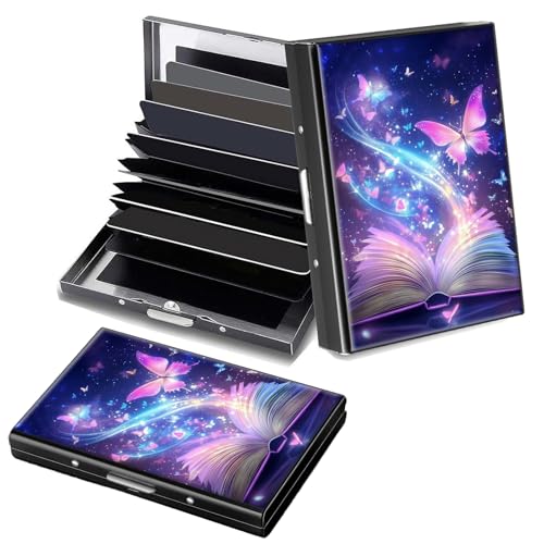 RFID Blocking Slim Aluminum Credit Card Holder for Men&Women, Small Metal Wallet with 6 Accordion Slots, Lightweight Business Card Case, Fashion Pattern ID Wallet Gift,Flashing Butterfly Book