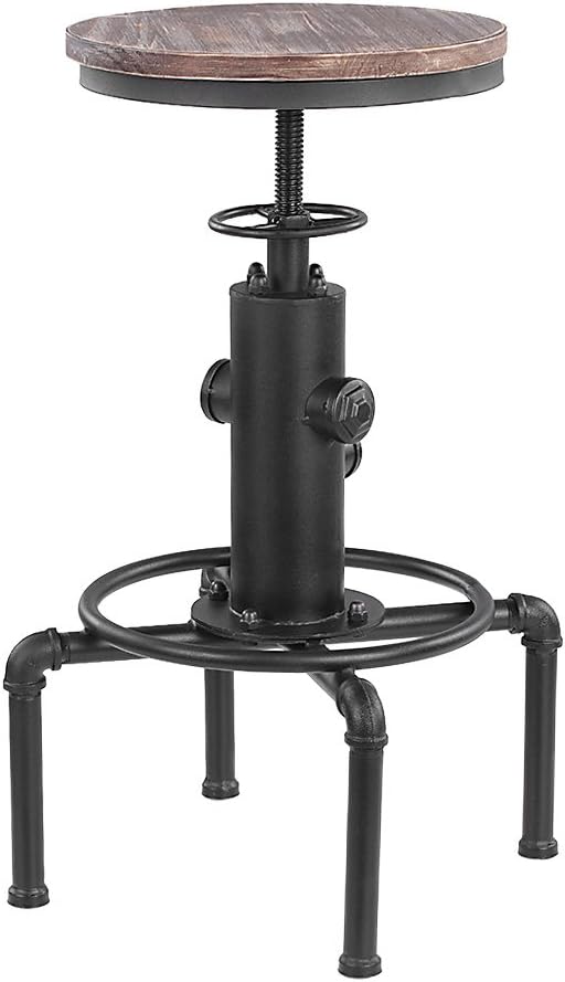 IKAYAA Industrial Swivel Bar Stool Adjustable Height Water Pipe Fire Hydrant Design Pinewood Top Kitchen Dining Chair with Footrest IKAYAA Industrial Swivel Bar Stool Adjustable Height Water Pipe Fire Hydrant Design Pinewood Top Kitchen Dining Chair with Footrest