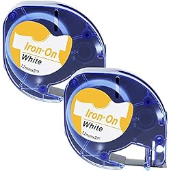 Bordadora De Etiquetas Textiles Aken Cinta Textile Compatible Dymo LetraTag Etiquetas Textiles de Adhesión por Plancha 12mmx2m, para Dymo Iron On Cinta de Tela, Recambio Dymo etiqueta para Ropa para Dymo Letratag LT100H LT100T XR