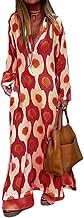 Onsoyours Robe Longue Ete Femme Boho Imprimé Manches Longues Col V Robe avec Fente Sexy Casual Maxi Robe de Plage Vacances Soirée Grande Taille Décontracté