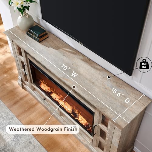 Living room setup with T4TREAM Fireplace TV Stand