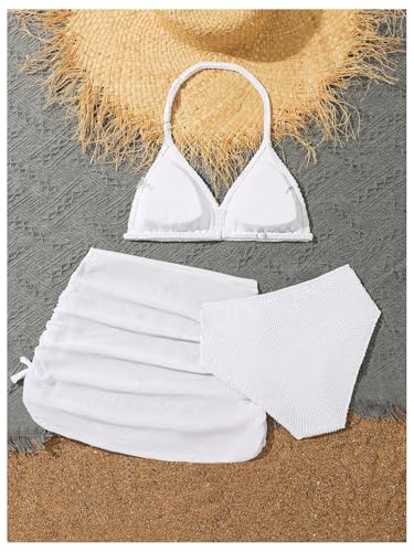Image of SHENHE Girl's 3 Piece Swimsuits with Cover Up Skirt Halter Triangle Bathing Suits Bikini Set