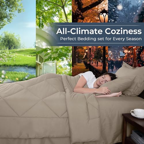 HEVUMYI Linen Twin Comforter Set - 5-Piece All Season Bed in a Bag Twin, Ultra Soft Bedding Set with Comforter, Flat Sheet, Fitted Sheet, Pillowcases, Pillow Shams