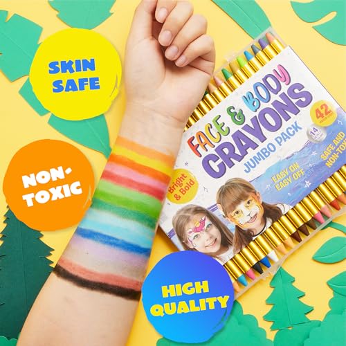 Image of 42PCS Face and Body Paint Crayons, XL Face Painting Kit Safe and Non-Toxic Ultimate Party Pack Including 14 Metallic Colors for Halloween, Birthday Makeup Party Supplies, Festivals, Gifts for Kids