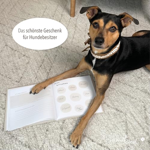 mintkind® Erinnerungsbuch Hund Tagebuch Vier Pfoten & ein ganzes Leben mit Platz für Fotos Geschichten Reisen Geburtstage Lernerfolge Geschenk Hundebesitzer Leinen Einband 96 Seiten