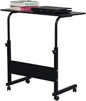 Vista 4 de Mesa auxiliar móvil, carrito de escritorio para laptop, mesa ajustable sobre la cama con ruedas, soporte de computadora para cama, sofá, sala