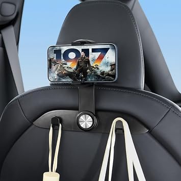 Tesla Model 3 Model Y Accessories 2024-2021,4 in 1 Car Seat Hooks & 720 Degrees Adjustable Phone Holeder for Car Seat Clip Style