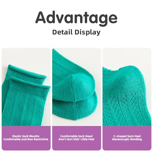 Socks for Kids Ribbed Cuffs Crew Socks Mid-Calf Solid Mesh Knit Solid Cotton Casual Kids Socks 3 Pairs4