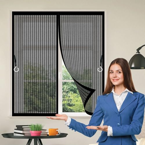 Moustiquaire de porte coulissante 129x173 cm avec aimants puissants noir - 2