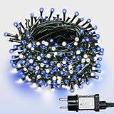 WISD LED Lichterkette 13m, 200er Blau und Weiß - Weihnachtsbeleuchtung auf Dunkelgrün Kabel mit Timer und EU Stecker - Innen und Außen Deko für Weihnachtsbaum, Balkon, Zimmer, Garten