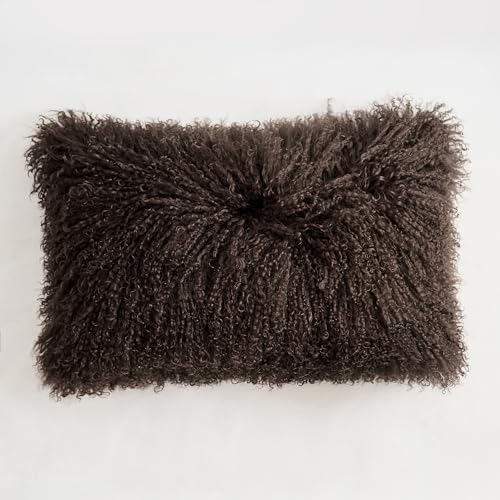 Coussins 30cm x 50cm en Véritable Fourrure d'agneau Tibétain-Mongol - Rembourrage Polyester Haut de Gamme - Décoration Luxe, Hypoallergénique, Lavable -...