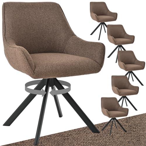 Goeurvant Chaises Pivotantes Lot de 6 – Chaises Lin avec Accoudoirs, 360° Pivotantes, Pieds Métal, Dossier Confort, pour Salle à Manger, Salon, Marron