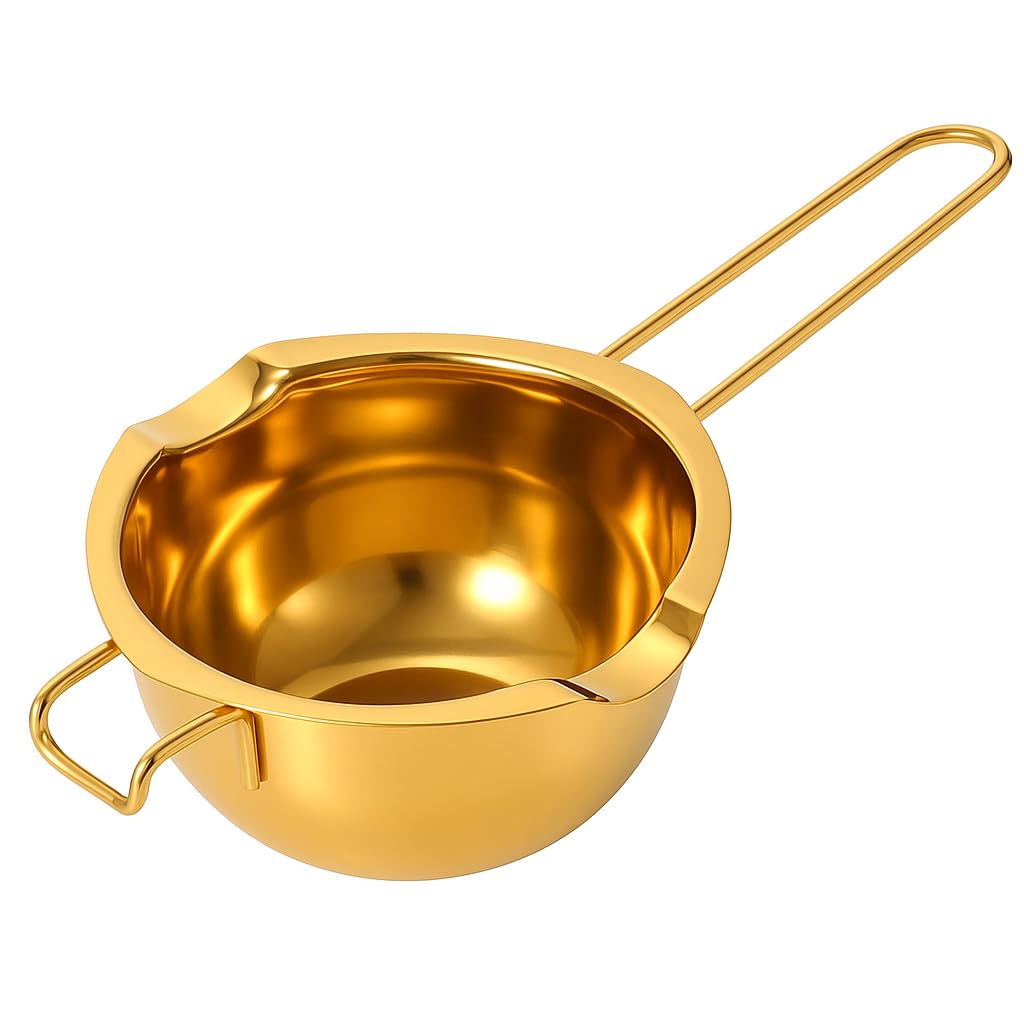 Alark Golden Stainless Steel Chocolate Melting Pot 500 ML Double Boiler Bowl with Handle Pour Spout for Melting Chocolate Butter Cheese Candle Pan Wax Small Baking & Cooking Milk Butter Warmer Pan