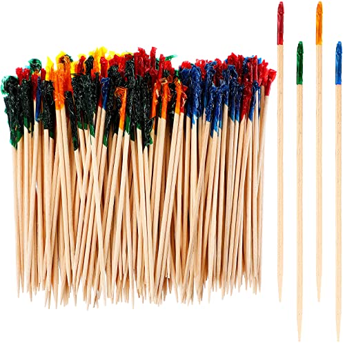 4000 Pcs Cocktail Picks Sticks Frill Toothpicks for Appetizers 4 Inch Food Colorful Tooth Picks Wooden Skewers Colored Swizzle Sticks for Cocktails for Sandwich Drinks Fruit Party Supplies, 4 Colors