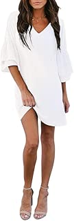 BELONGSCI Women's Dress Sweet & Cute V-Neck Bell Sleeve Shift Dress Mini Dress - coolthings.us