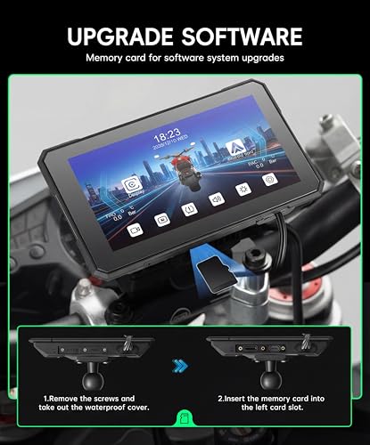 Image of Motorcycle CarPlay Screen 5 Inch Wireless Carplay Android Auto for Motorbike with Removable Bracket 1080P Double Camera, IP68 Waterproof Touchscreen, Supports GPS Navigation