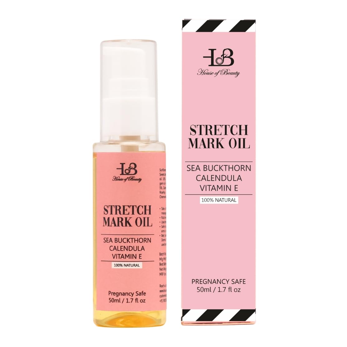 House of Beauty Stretch Mark Oil with Sea Buckthorn, Calendula & Vitamin E For Face & Body – Hydrating & Nourishing Formula for Pregnant women stretch marks, Scars & Dry Uneven Skin, Suitable All Skin Types - 50 ml