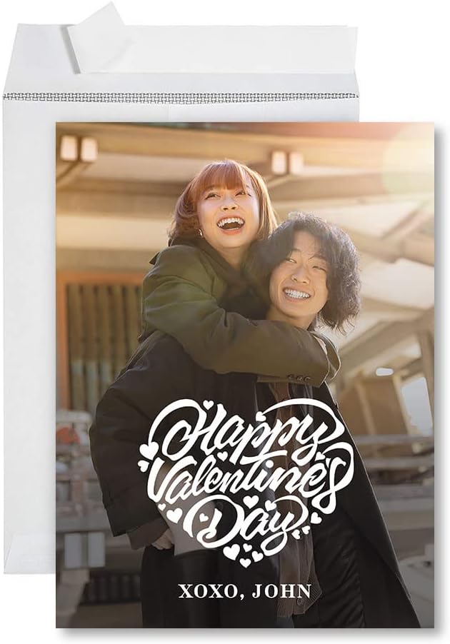 Andaz Press Personalized Photo Valentine's Day Jumbo Card With Envelope 8.5 x 11 inch, Happy Valentine's Day Card for Wife Husband, Couples Women, Men Boyfriend, Girlfriend, Him, Her, 1-Pack