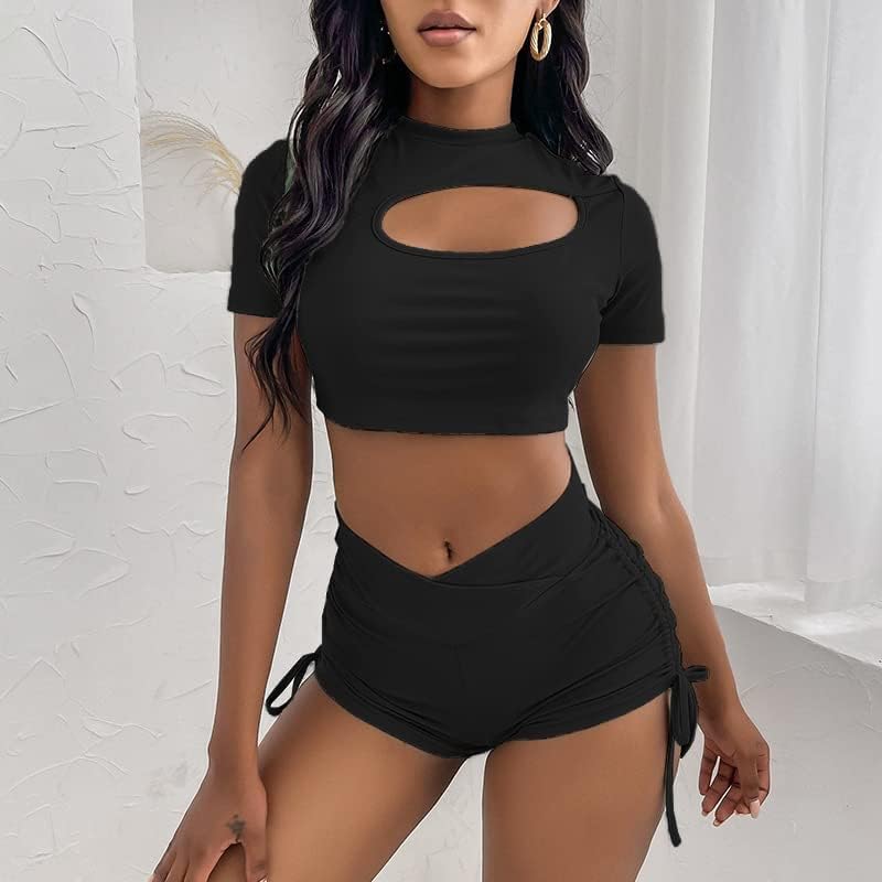 SherryDC Women High Waisted Swim Shorts V Cut Bikini Swimsuit Bottoms Drawstring Ruched Bathing Suit Board Shorts - Image 3