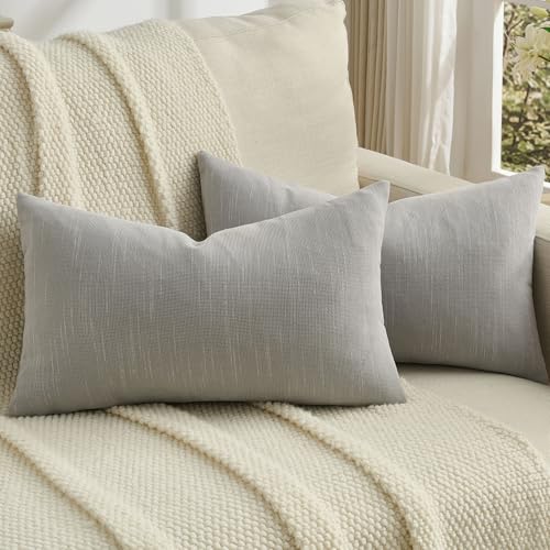 FUTEI Pack of 2 Solid Chenille Throw Pillow Covers 12x20 Inch Soft Meteor Dotting Textured Decorative Lumbar Pillowcases Modern Farmhouse Accent for Couch Living Room, Dark Grey by FUTEI - Used condition - US$14.92