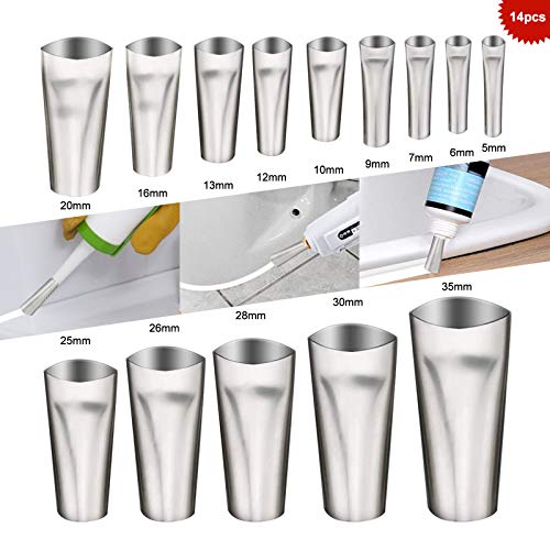 7 in 1 Caulking Tools kit, Caulking Nozzles + Caulk Finisher + Caulk Scrapers + 5 Silicone Pads + Tape + Small Nozzle +Brush，Stainless Steel Sealant Caulking Tool set for Kitchen Bathroom Window - Thumbnail 2