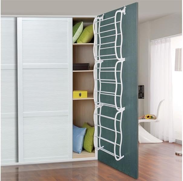 Over-The-Door Shoe Rack 12 Layers Wall Hanging Closet Shoe Organizer Storage Stand White - 36 Pair - Unisex