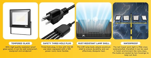 TOPRATED Plug In Led Work Light with Stand,28000 Lumen 110V 4 Adjustable Head Outdoor Flood Lights,Foldable Mechanic Light with 16.5Ft Power Cord,Portable Waterproof Tripod with Lamp for Workbench by TOPRATED - Image 9