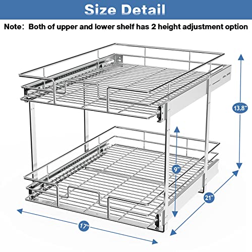 Lovmor 2 Tier Individual Pull Out Cabinet Organizer 17" W X 21" D, Slide Out Kitchen Cabinet Storage Sliding Shelves #TOP2