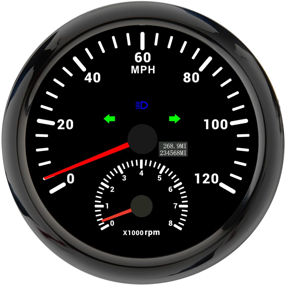 ELING 110mm Car Marine Boat 120MPH Speedometer GPS Odometer with Tachometer 0-8000RPM with Red Backlight 12V 24V Waterproof